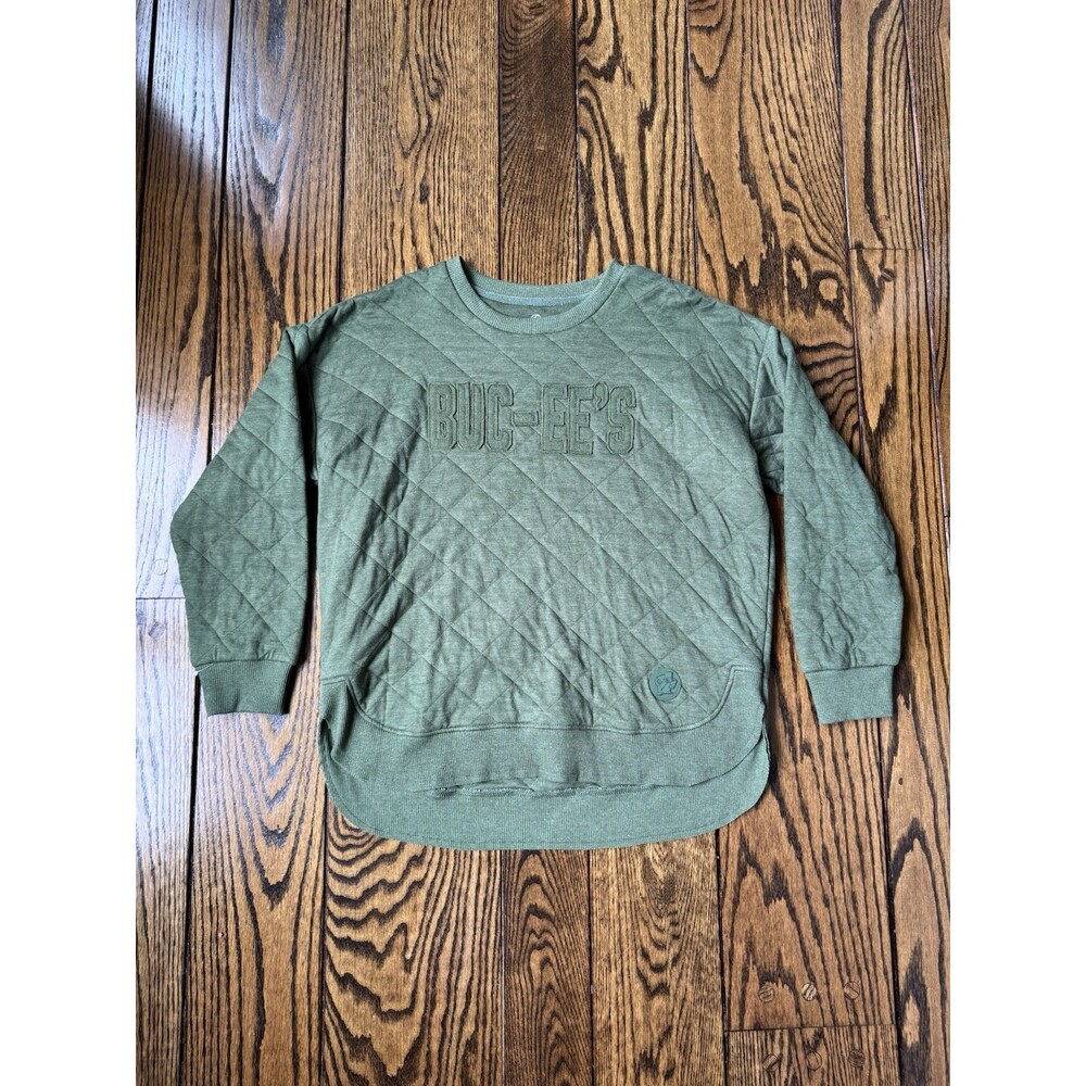 Buc-ees Women's Quilted Green Long Sleeve Sweatshirt Size Large